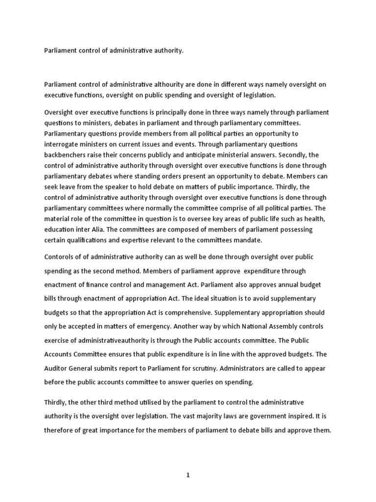 Parliament's Oversight of Administration | PDF | Committee | Parliament ...
