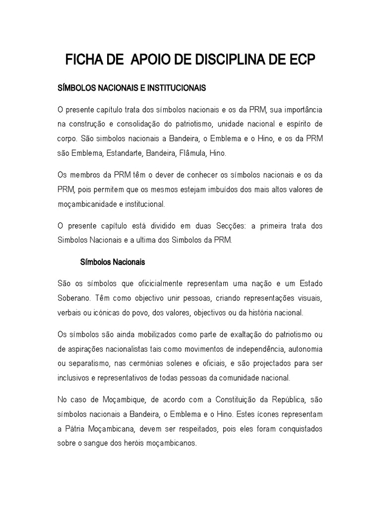 Simbolos Nacionais e Da PRM | PDF | Moçambique | Bandeira