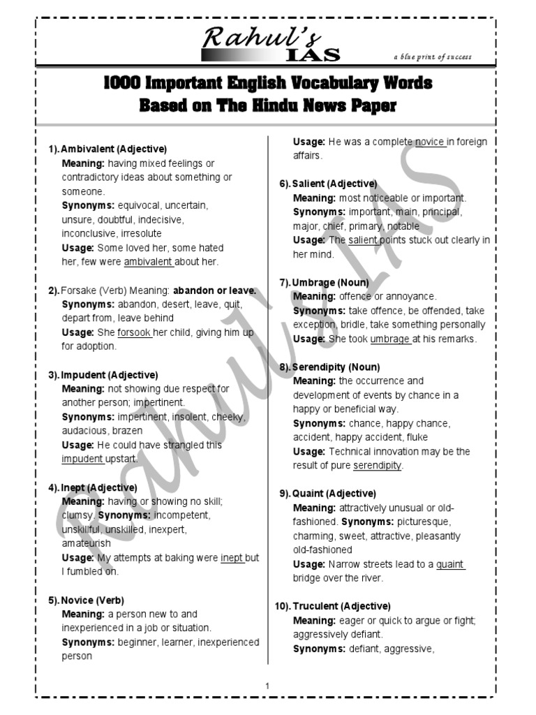 Word Meaning PDF Adjective Handcuffs