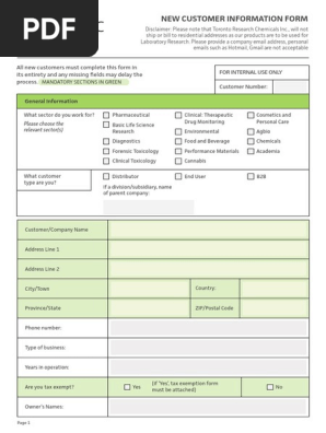 TRC New Customer Information Form