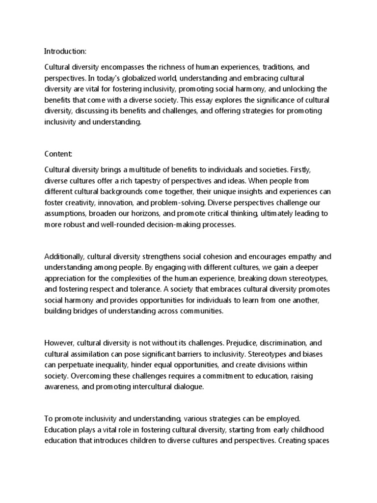 Importance of Cultural Diversity | PDF | Multiculturalism | Cultural ...