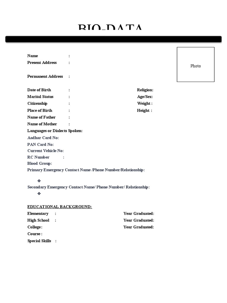 Bio data pdf