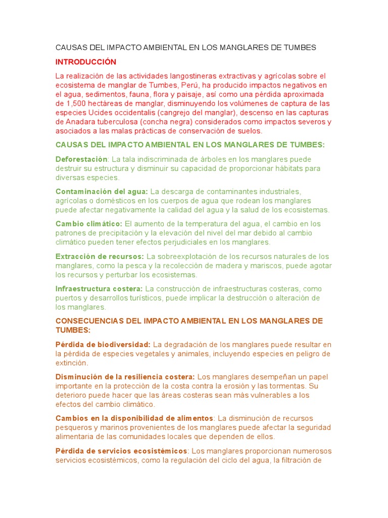 Causas Del Impacto Ambiental en Los Manglares de Tumbes | PDF | Entorno ...