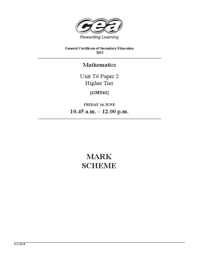 Gcse math past papers mark schemes standard mayjune series 2013 12709