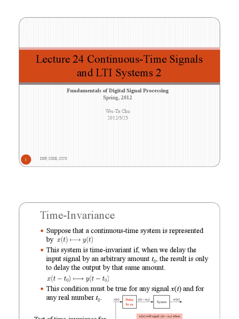 Lecture Continuous-Time Signals 2 - v2 | PDF | Convolution | Integral