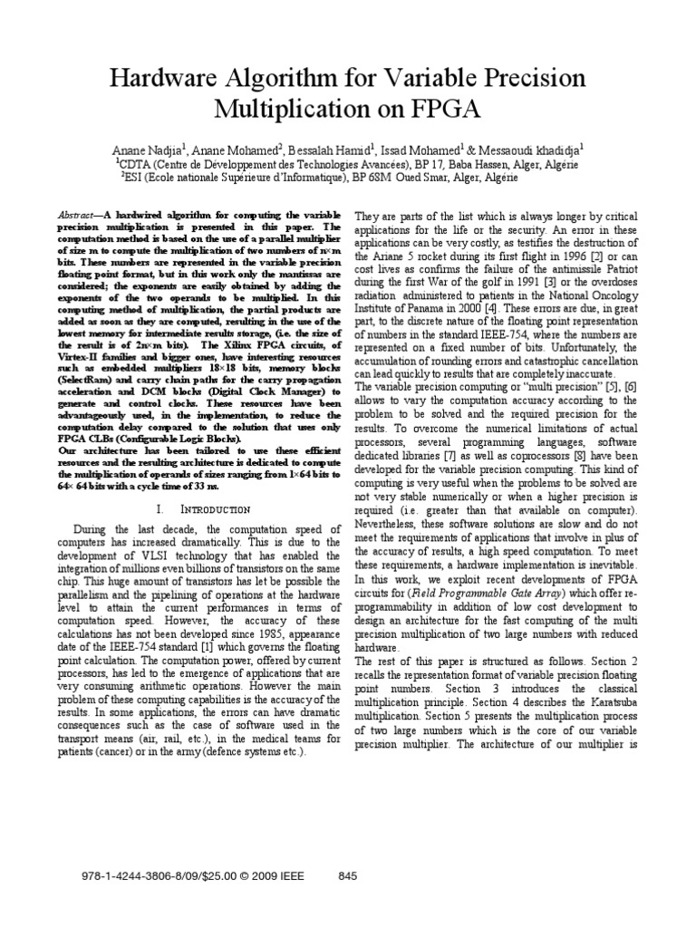 Hardware Algorithm For Variable Precision Multiplication On FPGA | PDF ...
