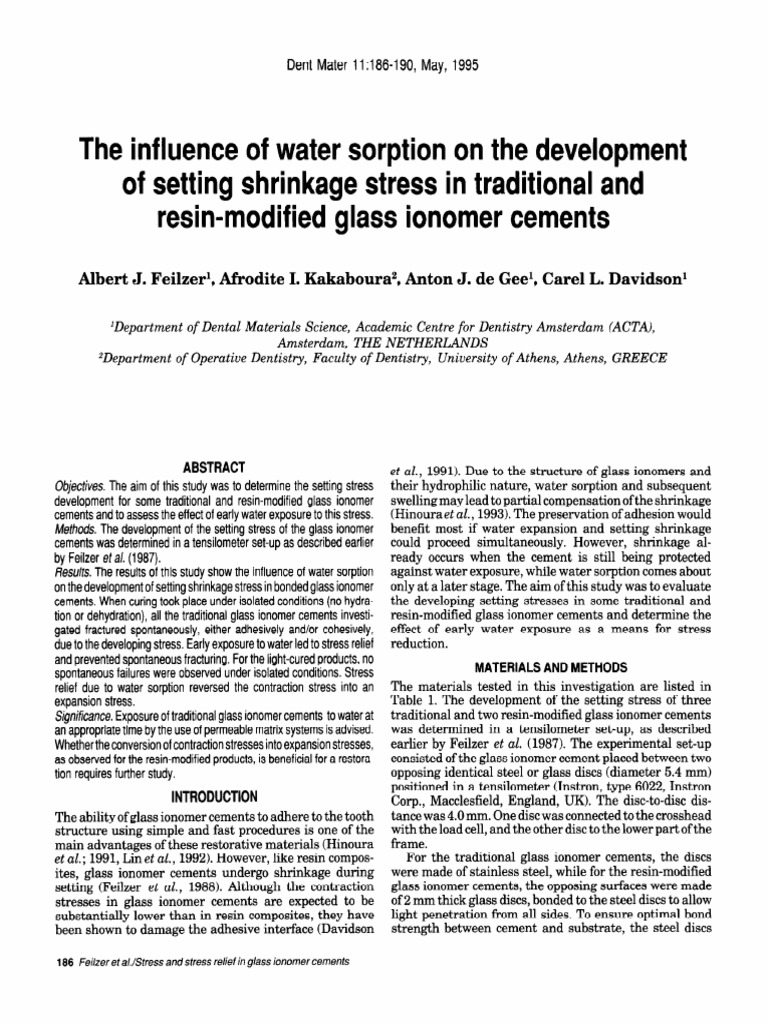 The influence of water sorption on the development of setting shrinkage