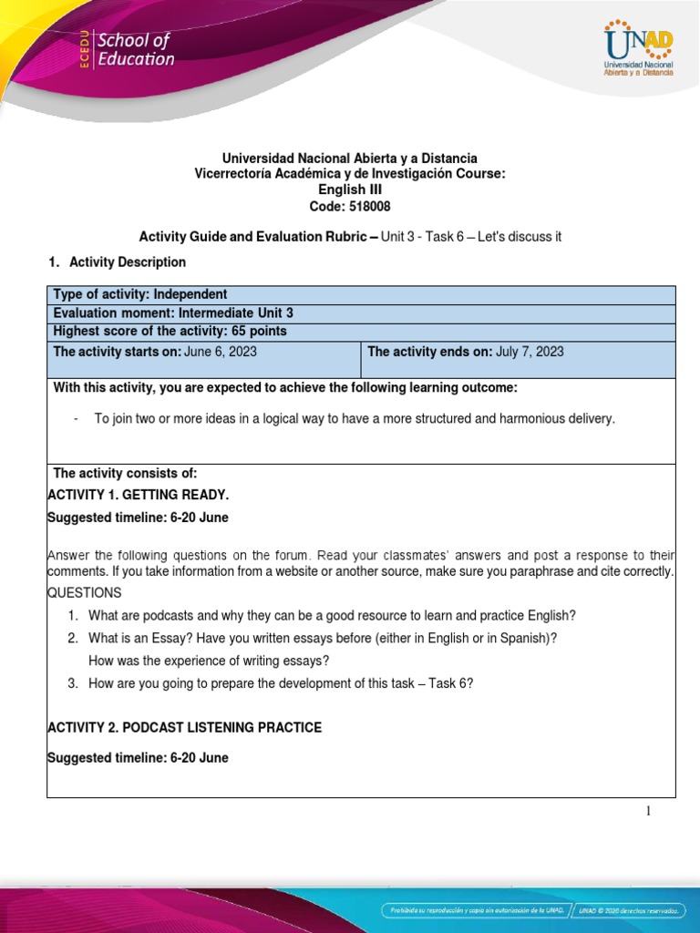 Activity Guide and Evaluation Rubric - Unit 3 - Task 6 - Lets Discuss ...