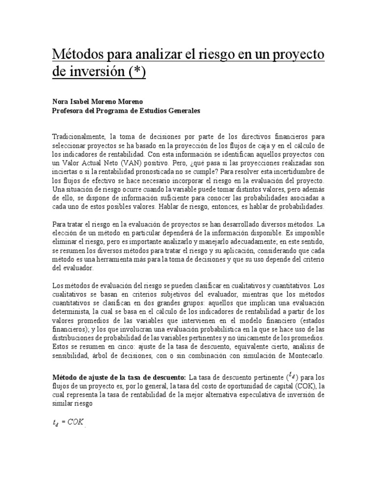Métodos de análisis de riesgo en inversiones | PDF | Toma de decisiones ...