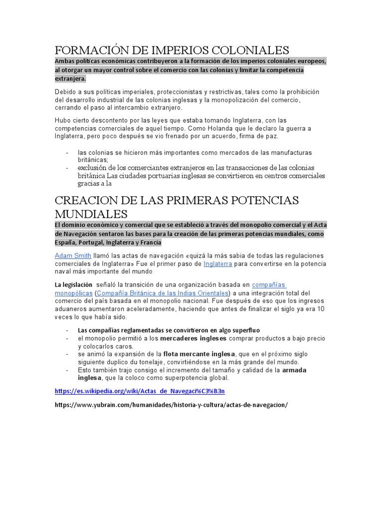 Formación de Imperios Coloniales Europeos | PDF