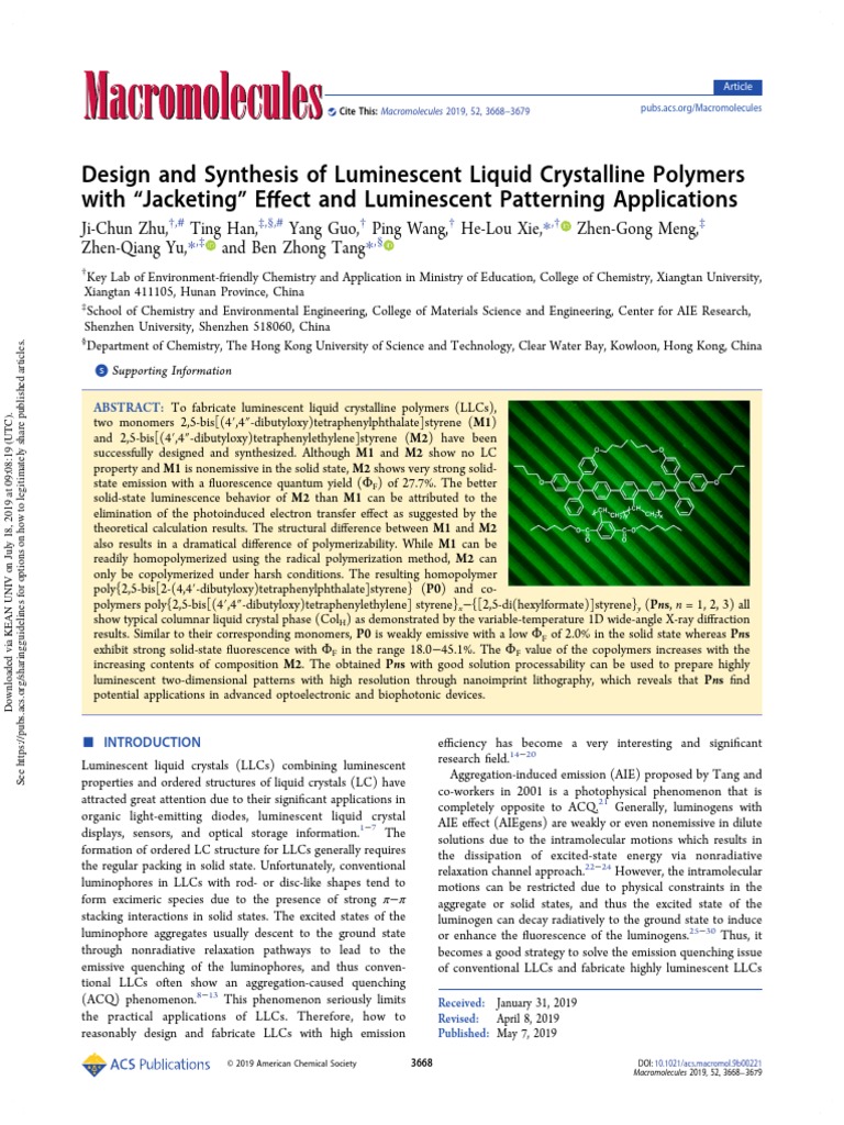 Design And Synthesis Of Luminescent Liquid Crystalline Polymers Pdf