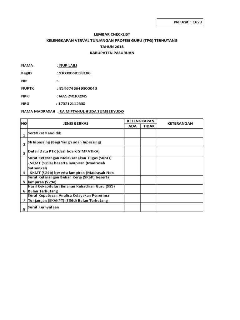 Lembar Ceklist | PDF