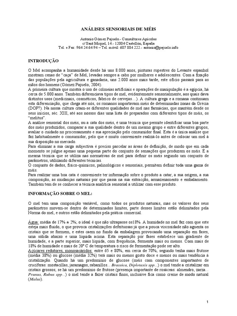 Análise Sensorial de Méis de Coridothymus | PDF | Mel