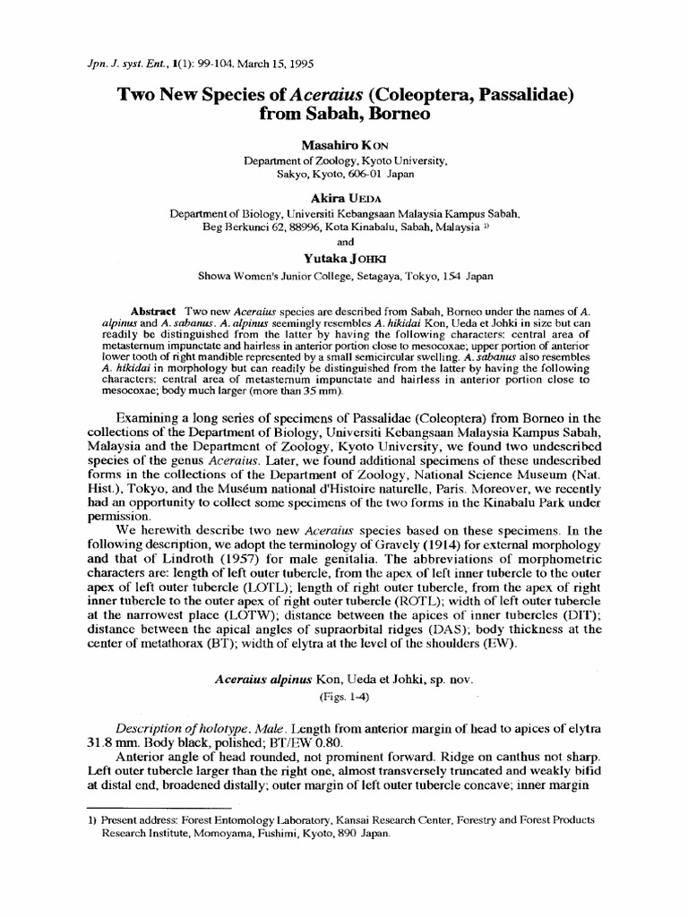 Kon Et Al 1995 Two New Aceraius From Sabah PDF Anatomical Terms Of
