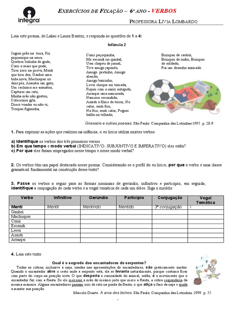 Exercicício Tempo e Modo Verbal PDF Morfologia Relações sintáticas