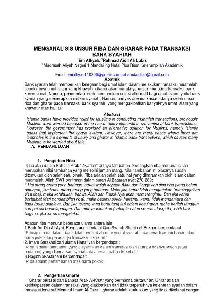 Analisis Riba dan Gharar di Bank Syariah | PDF | Agama & Spiritualitas