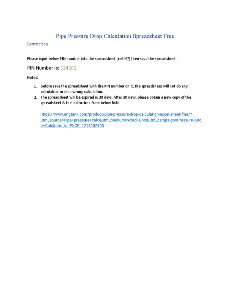 Instruction pipe pressure drop calc pdf