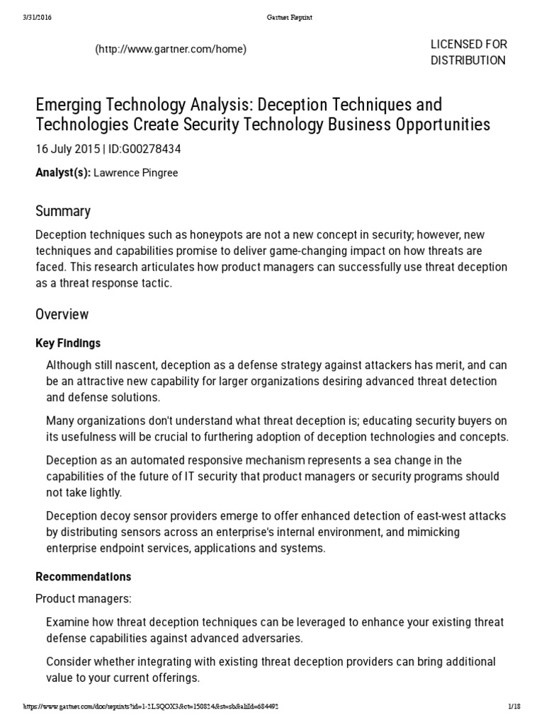 Gartner Deception PDF Malware Computer Security