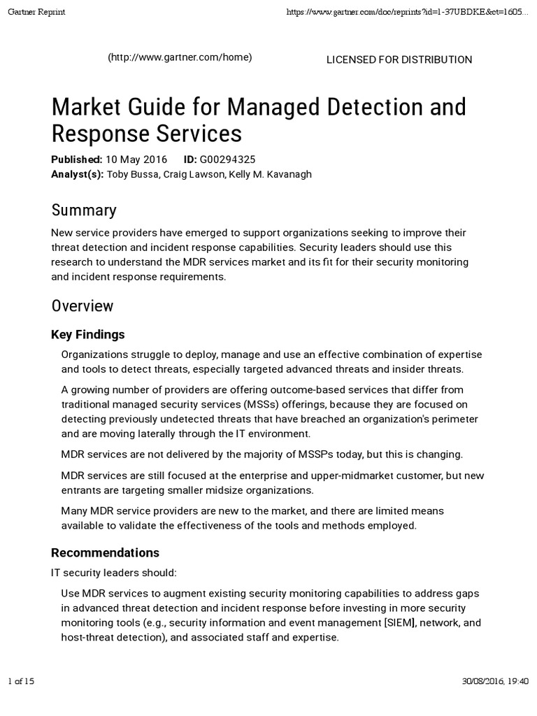 Gartner MDR Managed Detection Response PDF Security Computer Security