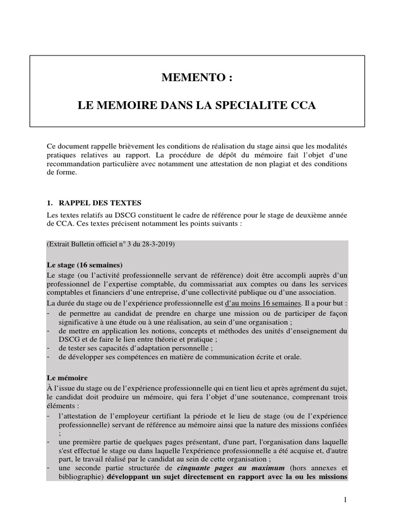 Consignes Mémoire CCA | PDF