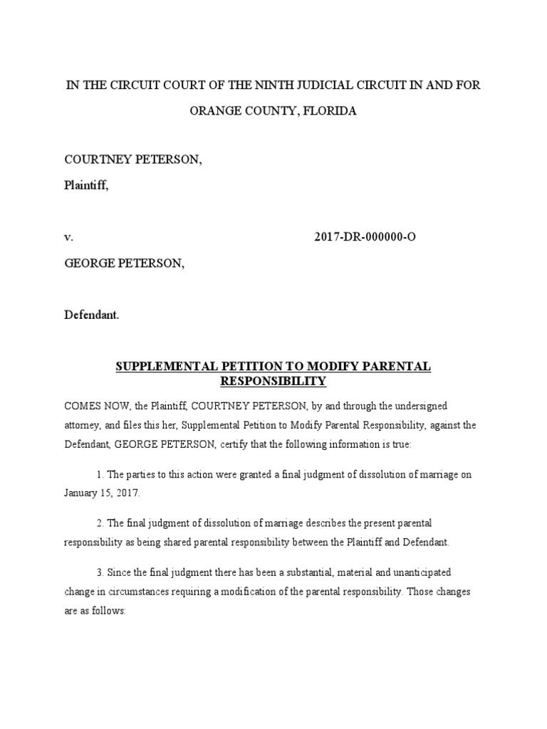 Modify Parental Responsibility Petition | PDF | Justice | Crime & Violence