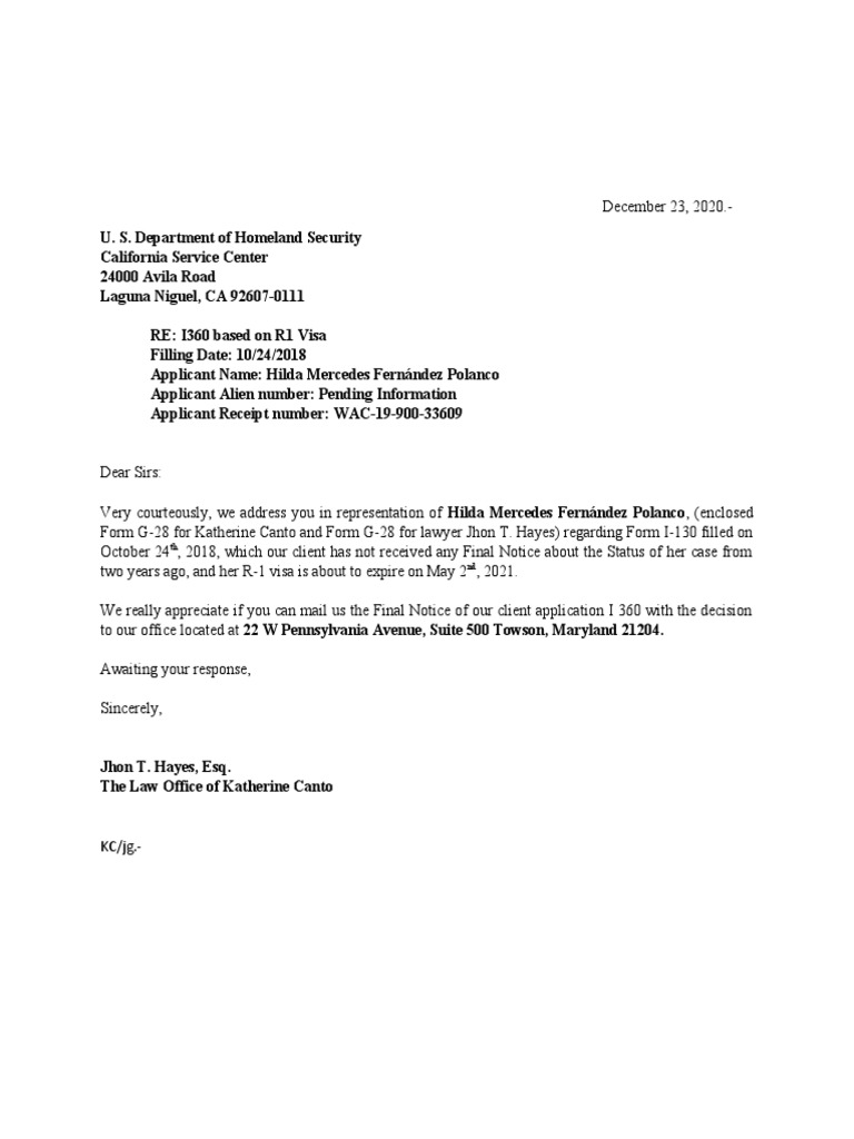 I-360 Status Inquiry for R1 Visa Holder | PDF