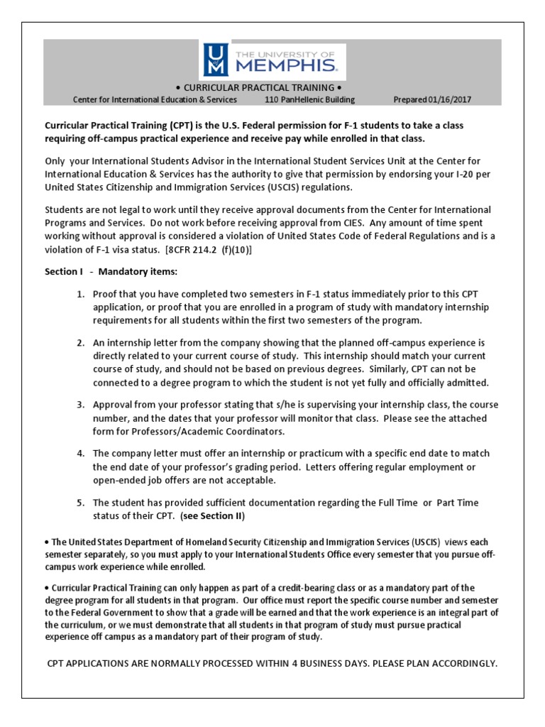 Curricular Practical Training Form Pdf Thesis