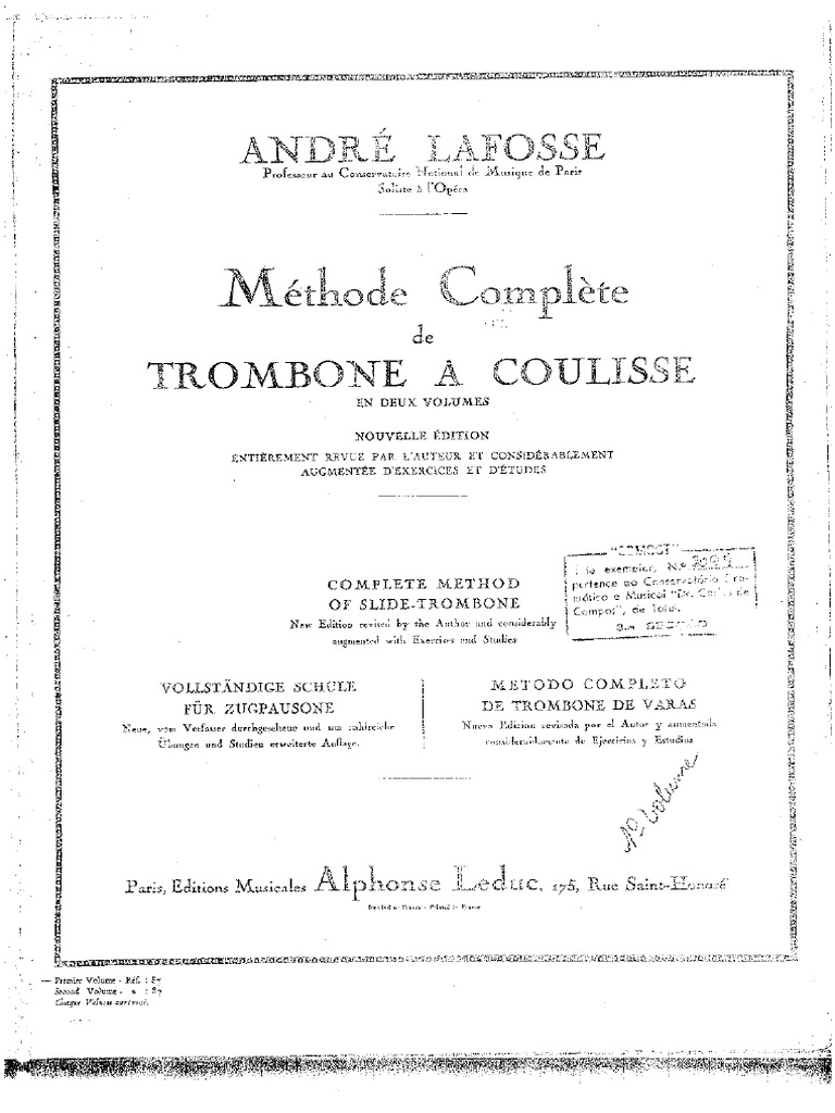 1º Volume - Méthode Complète de Trombonea Coulisse - André Lafosse | PDF