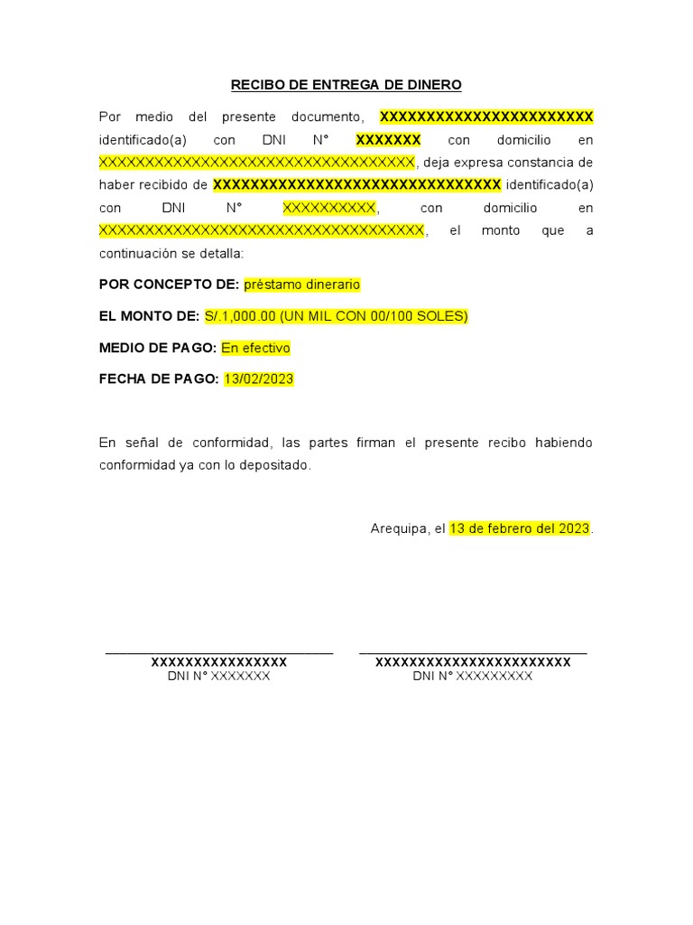 Modelo Recibo Entrega Dinero Modelo de Recibo de Entrega de Dinero | PDF