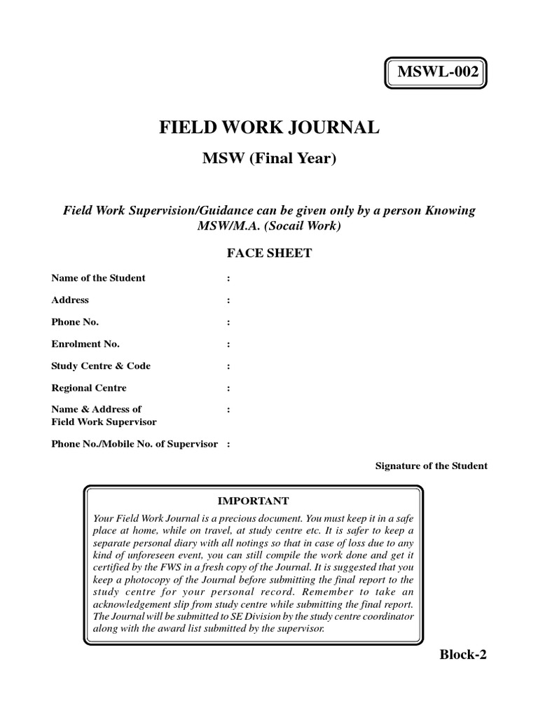 MSW Field Work Journal Guidelines | PDF | Leadership | Social Work