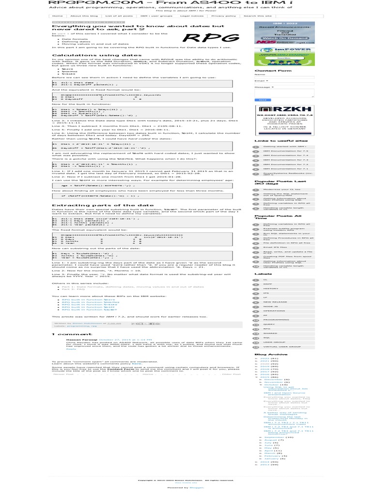 RPGLE Date Functions Explained | PDF | Ibm Rpg | Software Development