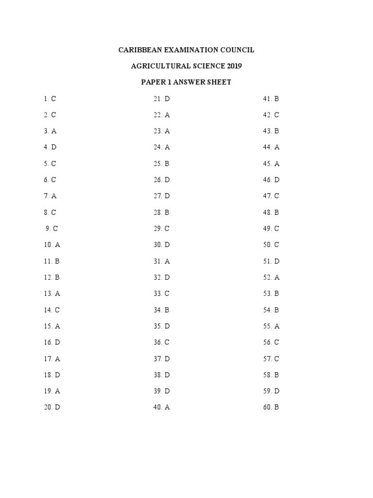 Agricultural science cxc paper 1 answer sheets download free pdf