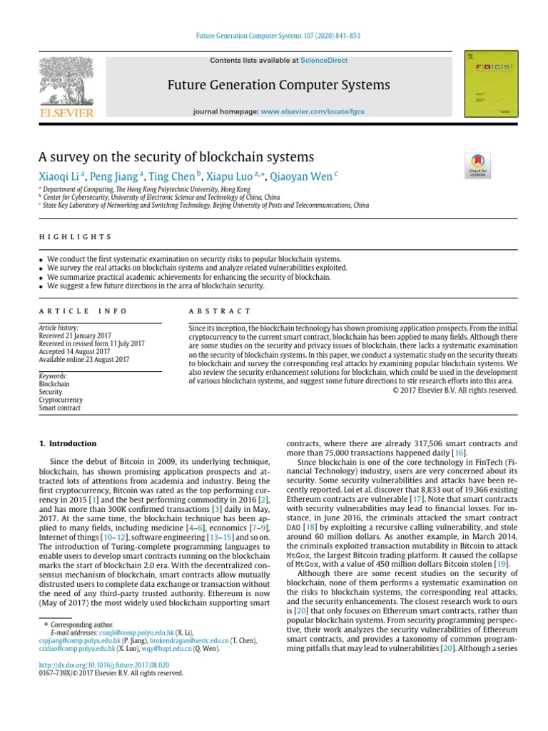 Blockchain Security Survey 2020 | PDF | Cryptocurrency | Bitcoin