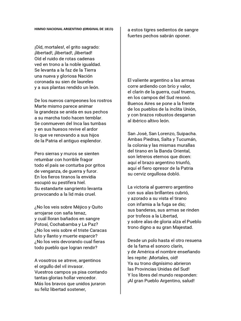 Letra original 1813 himno nacional argentino download free pdf