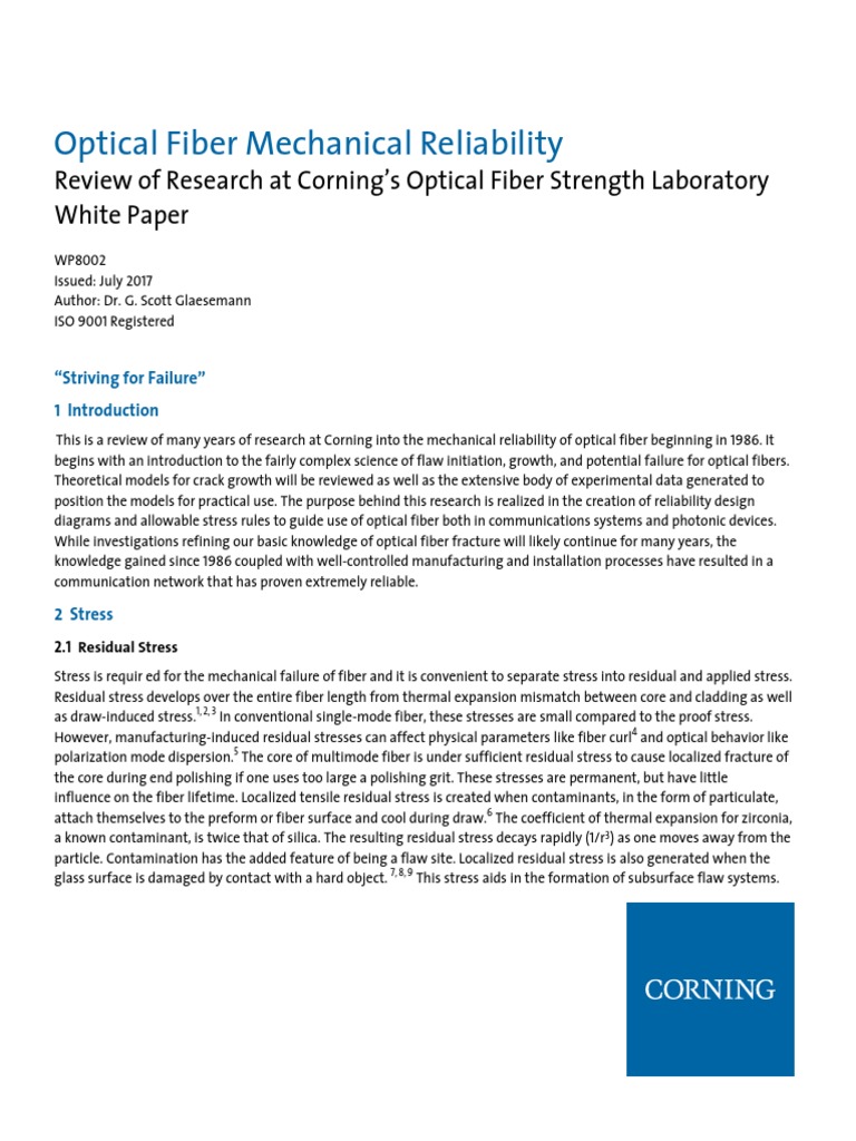 Corning Optical Fiber Mechanical Reliability PDF Optical Fiber