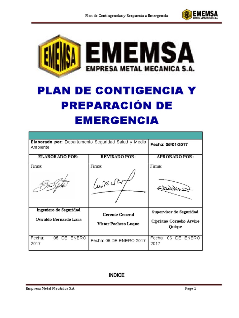 Plan de Contingencias y Emergencias | PDF | Seguridad y salud ...