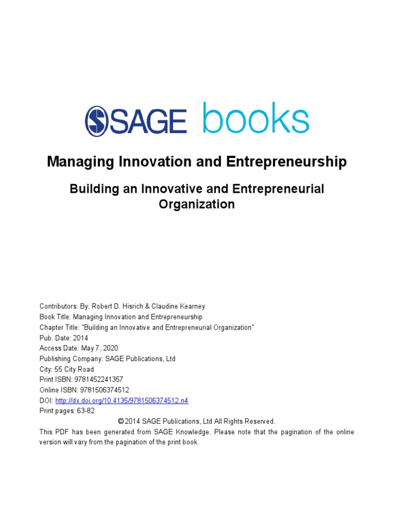 Managing Innovation and Entrepreneurship 1 | PDF | Entrepreneurship ...