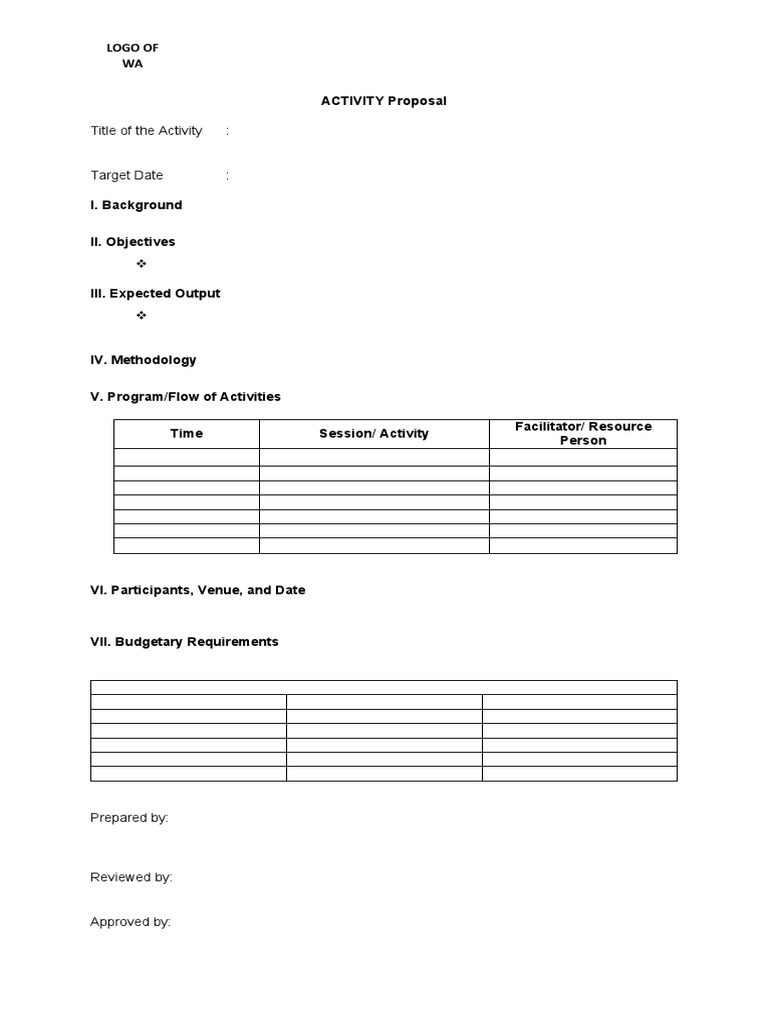 Activity Proposal Template PDF Activity Proposal Template PDF