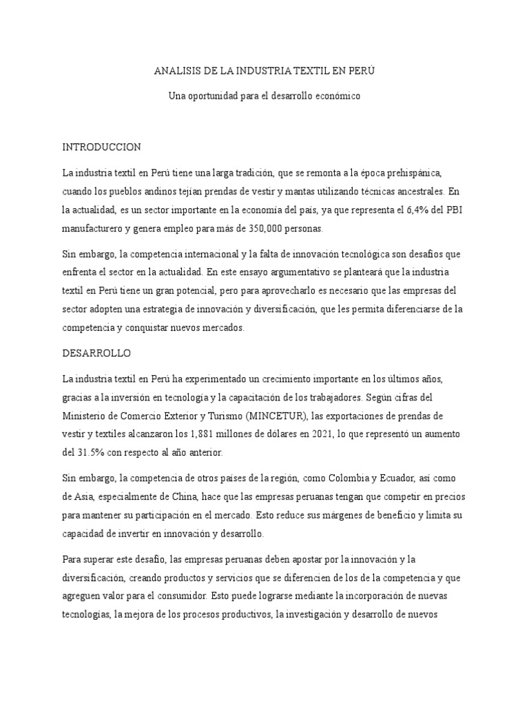 Analisis de La Industria Textil en Perú | PDF | Perú | Mercado (economía)