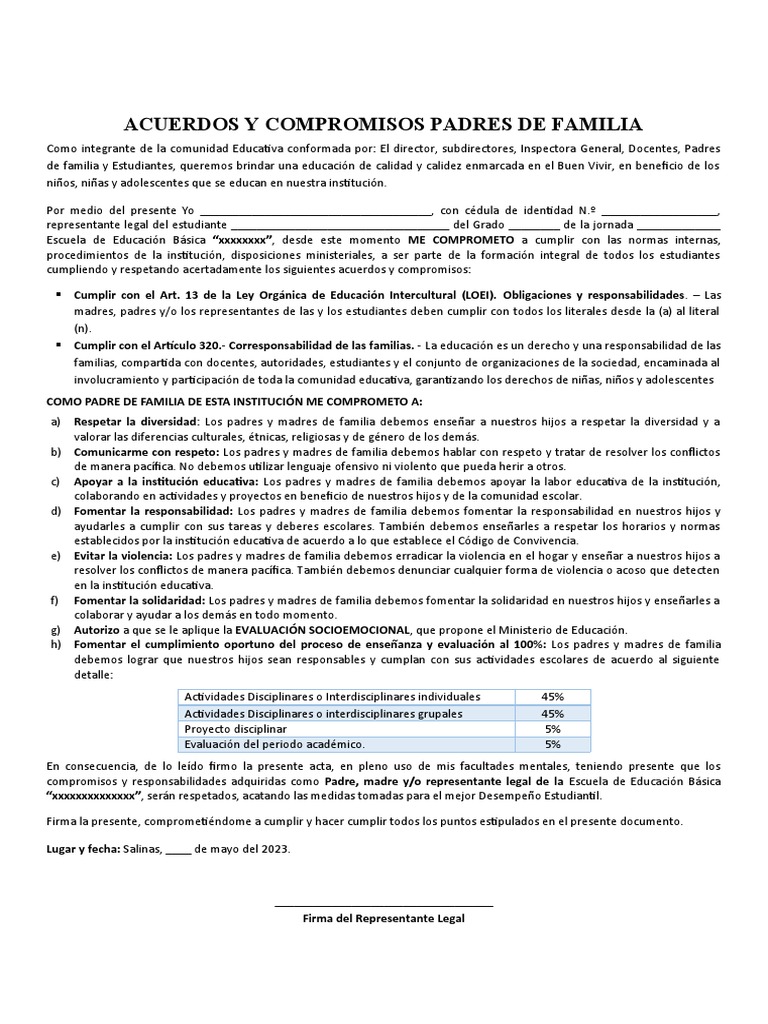 Compromisos de Padres en la Escuela | PDF | Familia | Institución