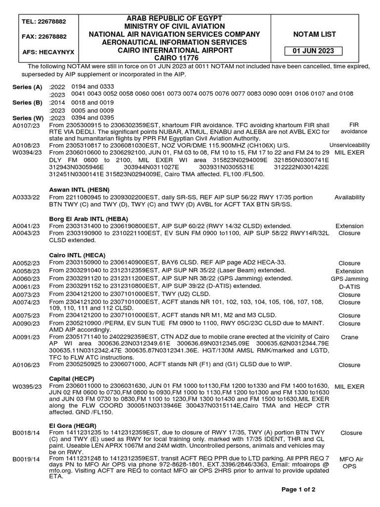 Notam PDF Navigation Aviation Safety