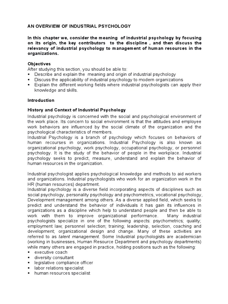 Industrial Psychology Notes and Outline - Bass 2020 1 | PDF ...