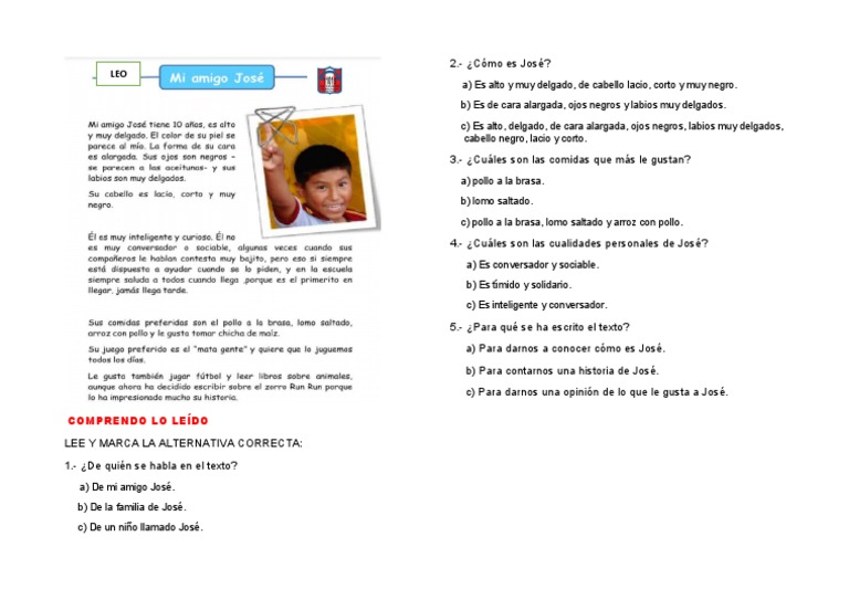 Comprensión Lectora: José y su Familia | PDF