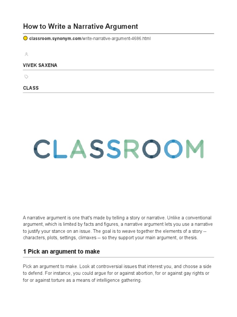 How to Write a Narrative Argument Synonym PDF