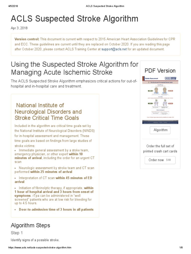 ACLS Suspected Stroke Algorithm | PDF | Stroke | Blood Pressure