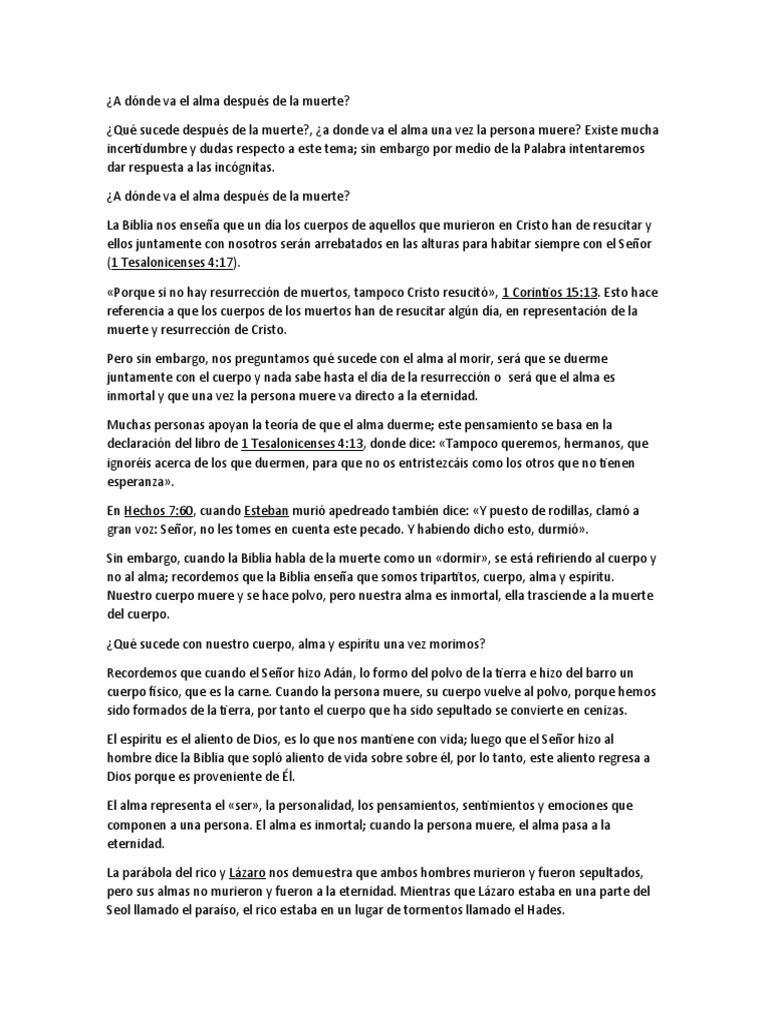 A Dónde Va El Alma Después de La Muerte | PDF | La resurrección de ...