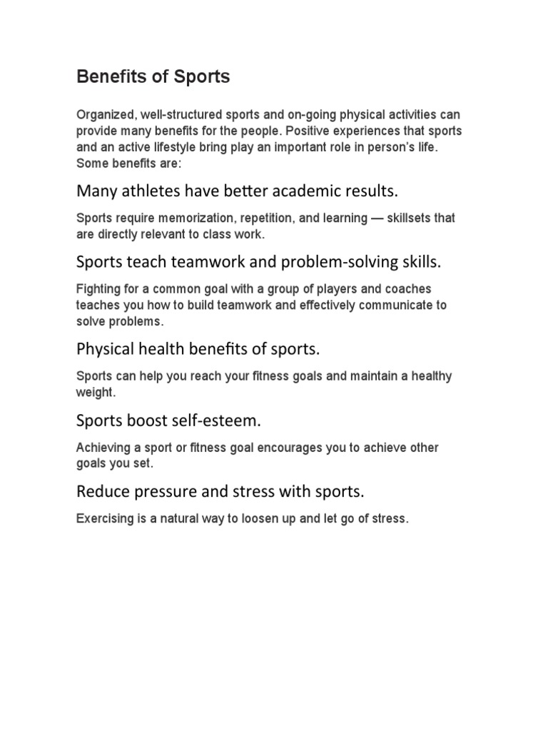 Key Benefits of Sports Participation | PDF | Career & Growth