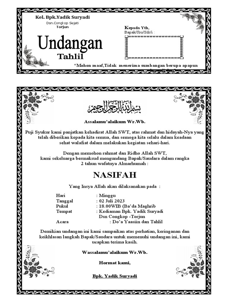 01 Contoh Undangan 7 Hari Format | PDF
