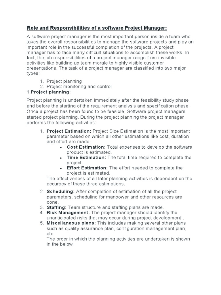 Unit-2-Role and Responsibilities of A Software Project Manager | PDF ...