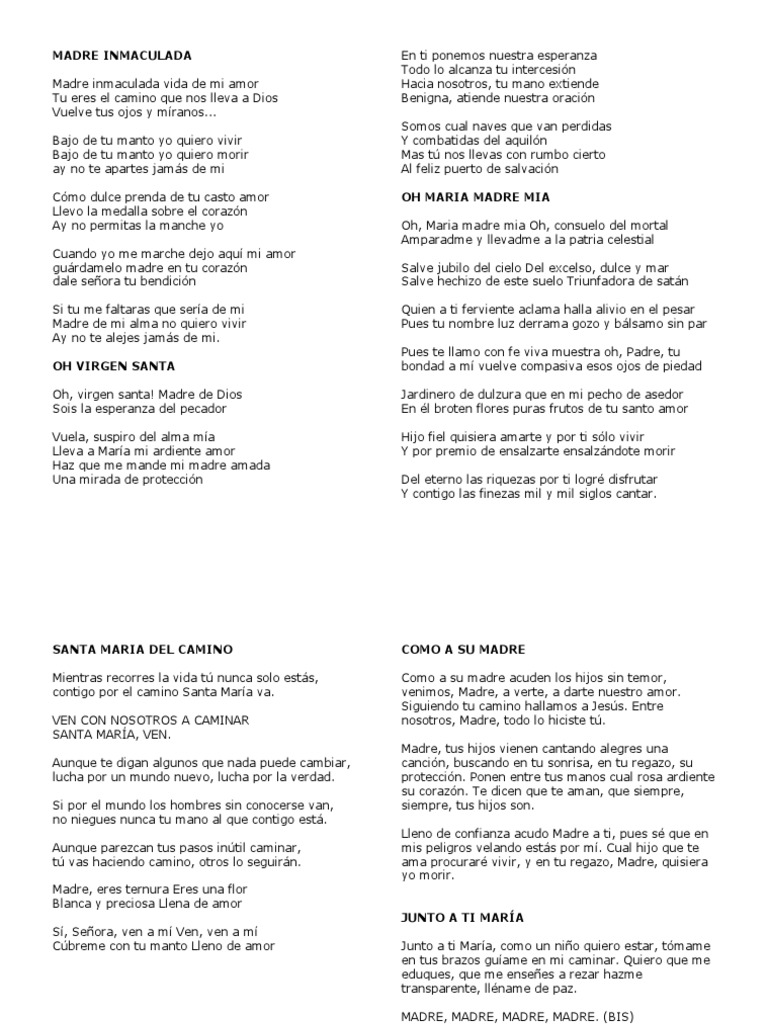 Cantos a la Virgen María: Letra y Oraciones | PDF | María, madre de ...
